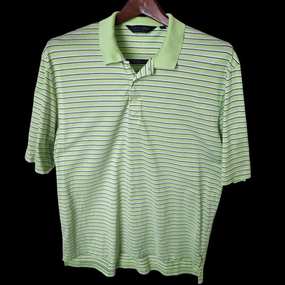 POLO GOLF Ralph Lauren Men's L Pima Cotton Striped Polo Shirt Lime Green